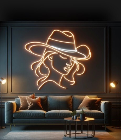 Neon sign woman in a cowboy hat, Cowgirl neon decor, Cowgirl neon (size 35\