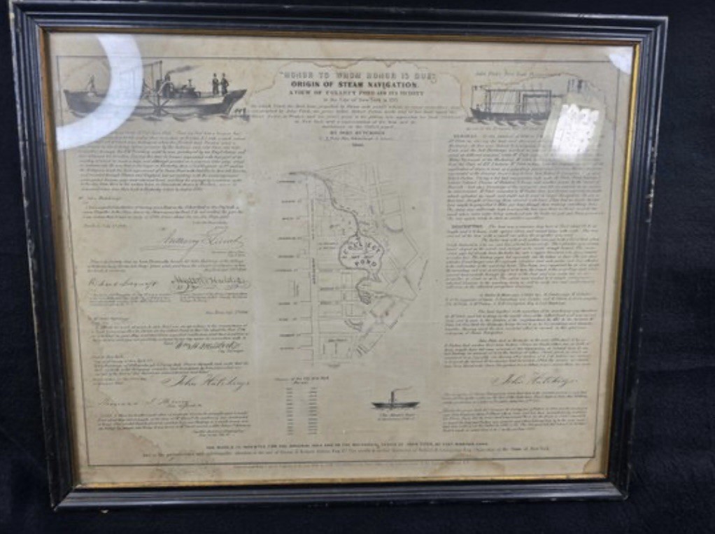 Rare 1846 Broadside 'Origin Of Steam Navigation' By John Hutchins Framed.