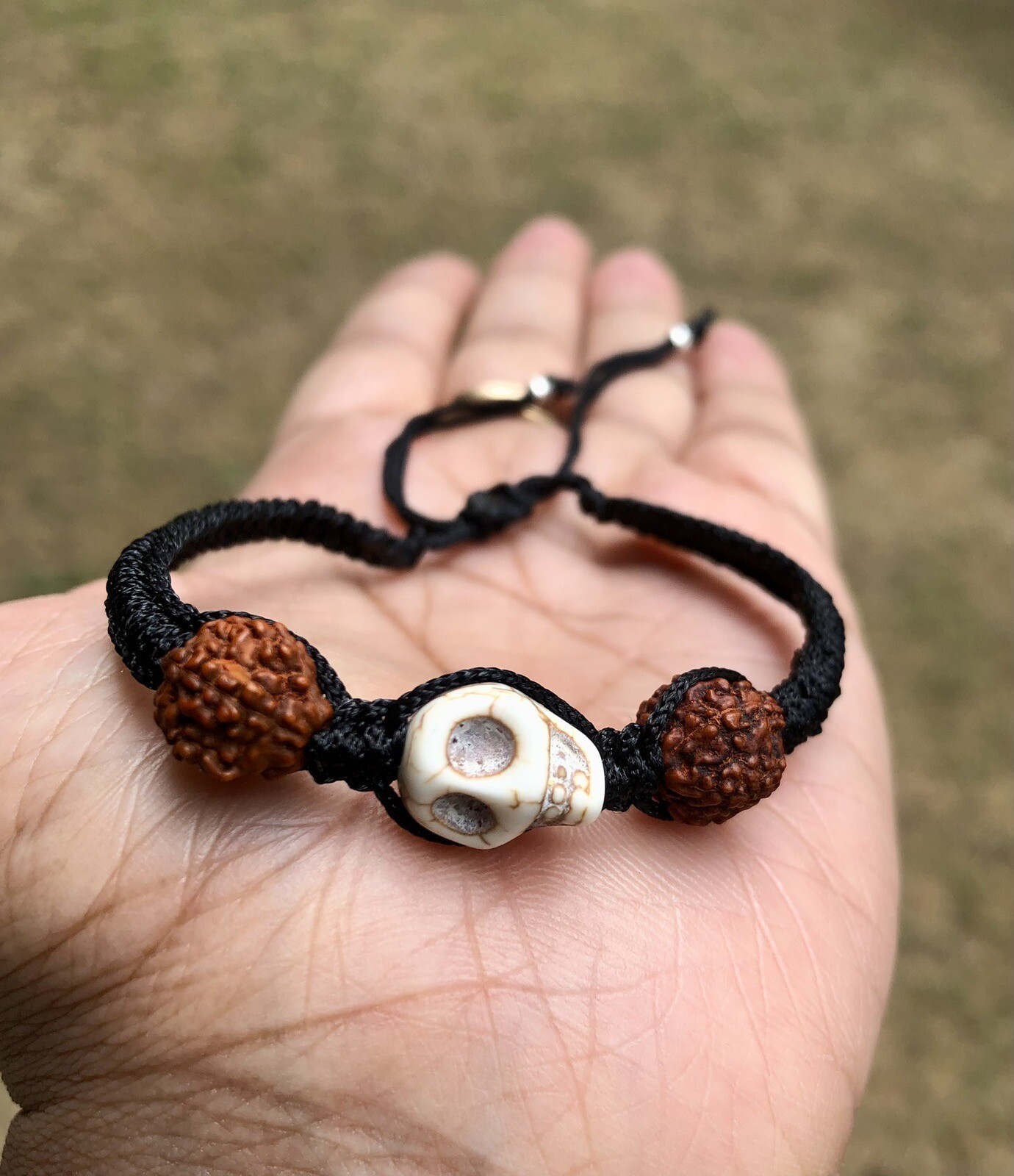 2 X Natural RUDRAKSHA Rudraksh+ Nar Mund+ 925 Silver Kali Bracelet Adjustable
