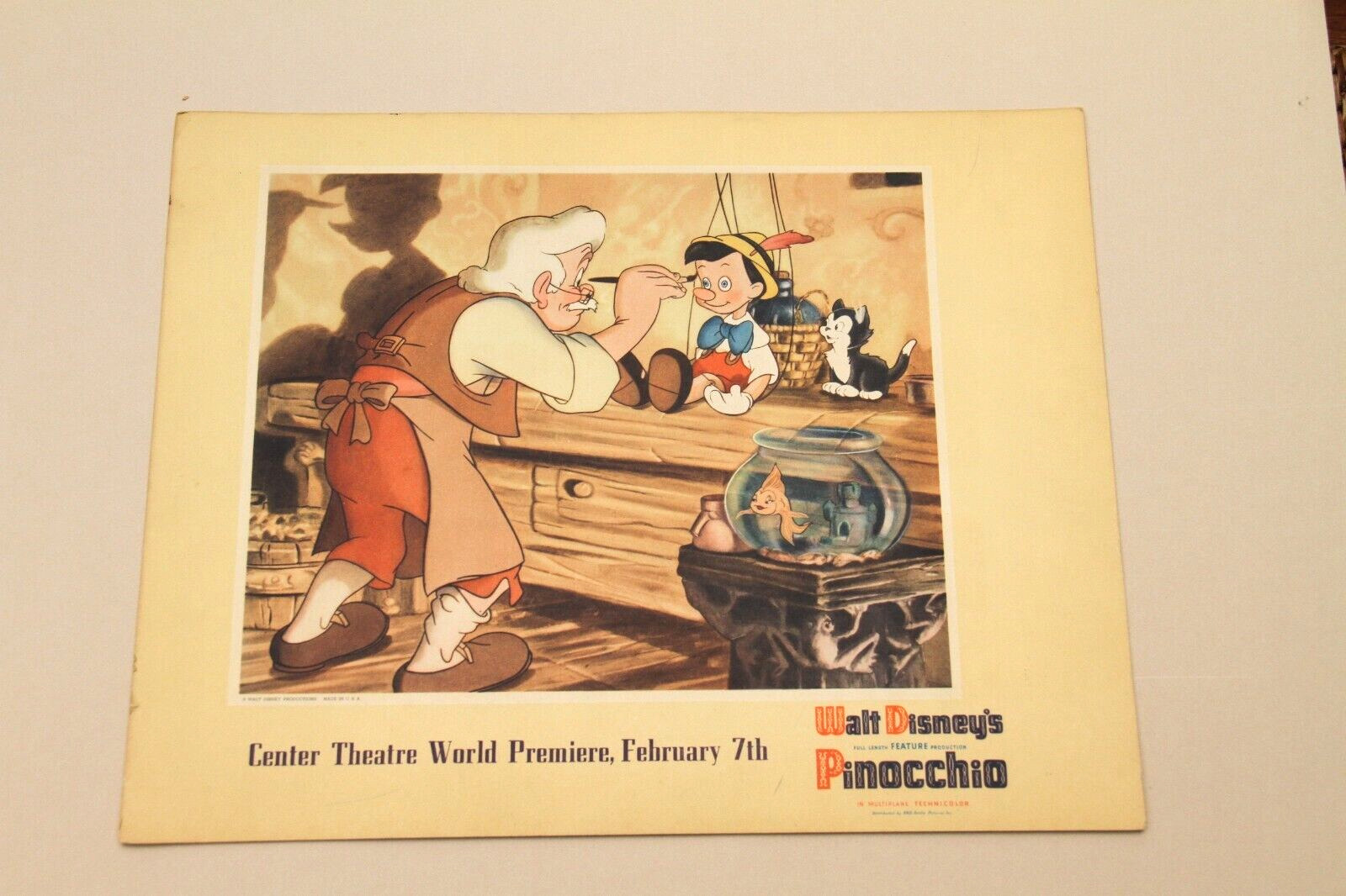 Pinocchio Disney Original Vintage Lobby Card Rainbow Room Menu Movie Poster 1940