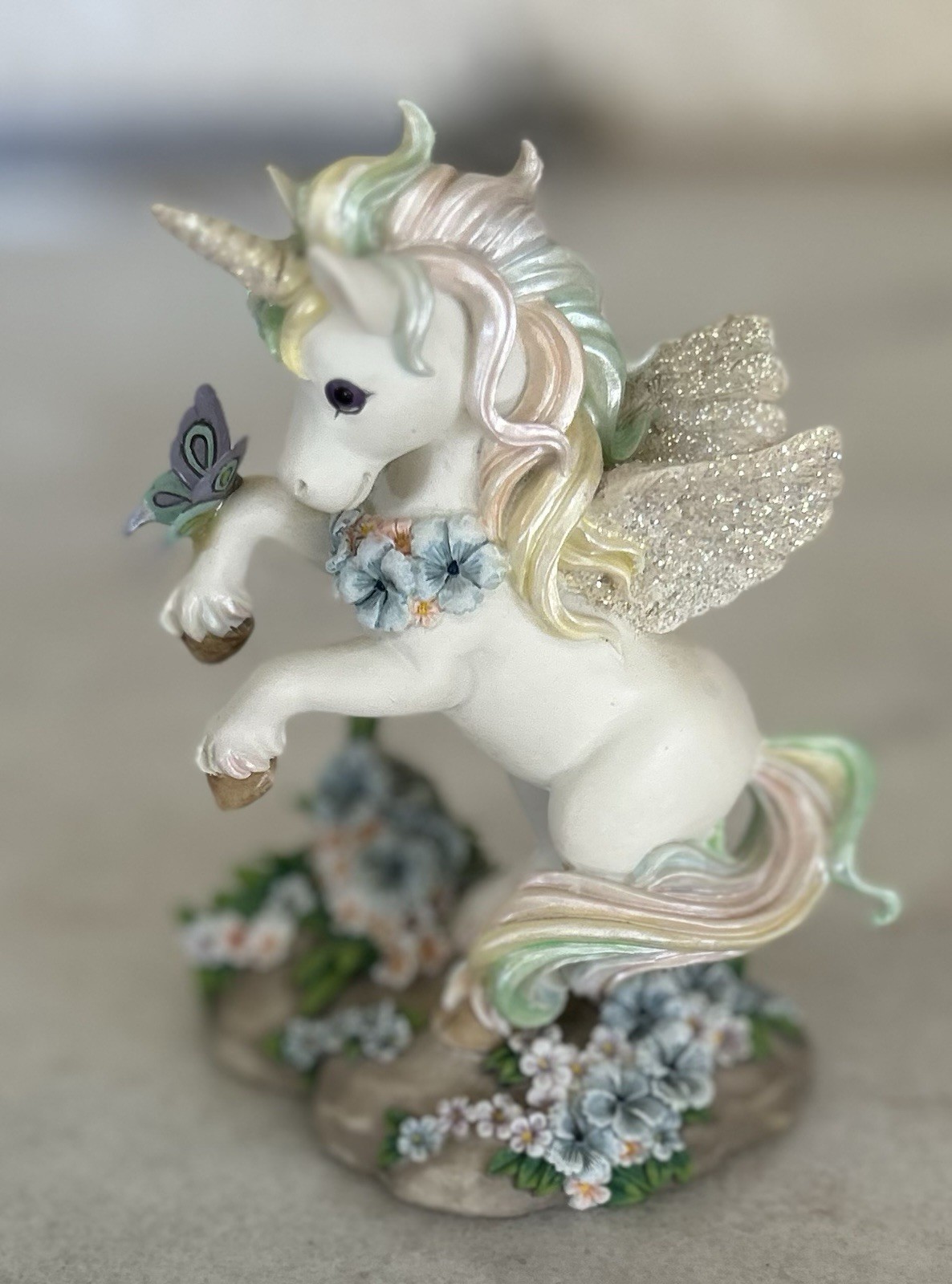 Hamilton Collection Rainbow Dreams Unicorn Figurine Butterflies & Skies
