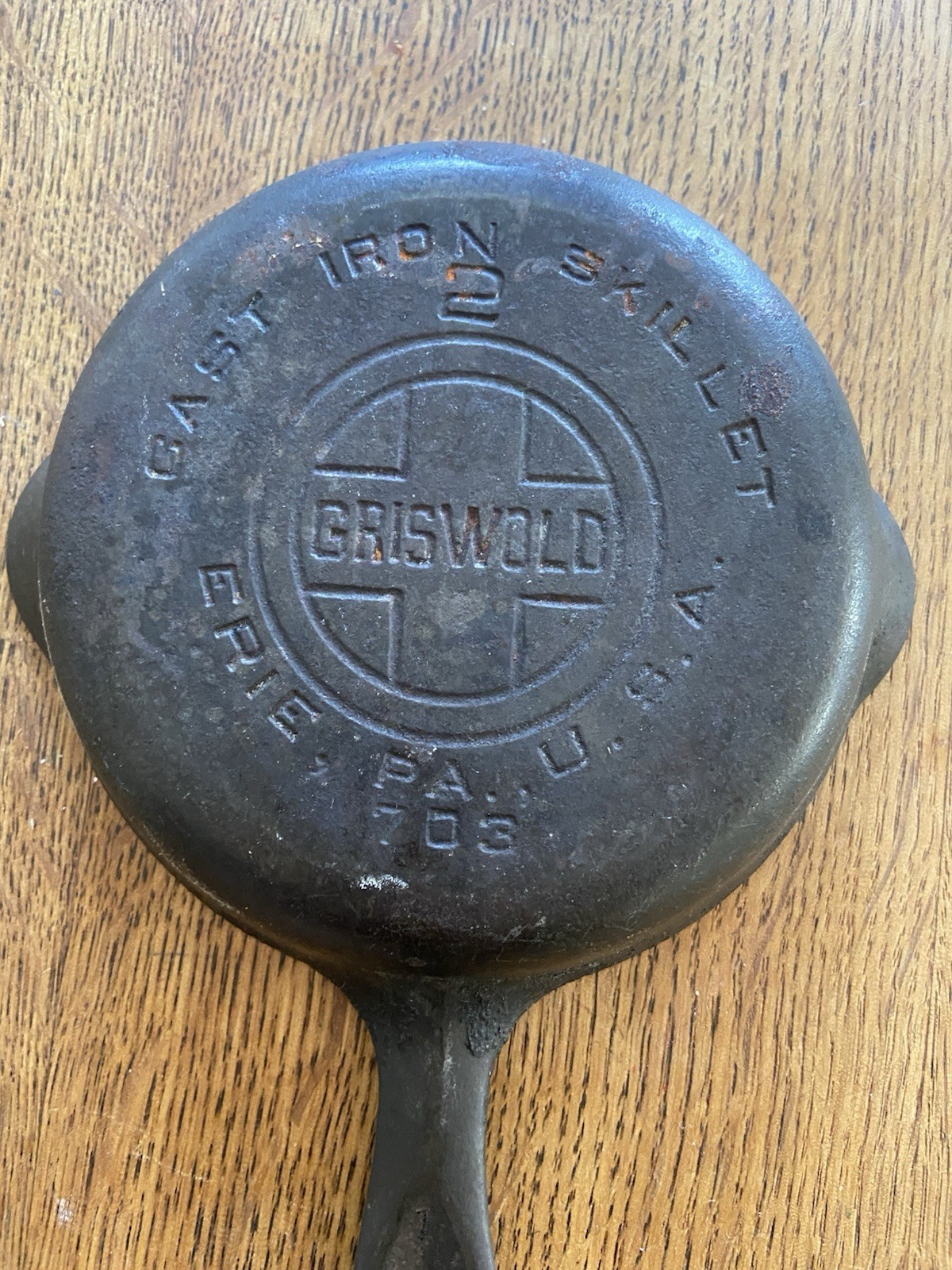 Griswold Cast Iron Skillet 2 Frying Pan 703 Erie PA USA Double Pour Spout