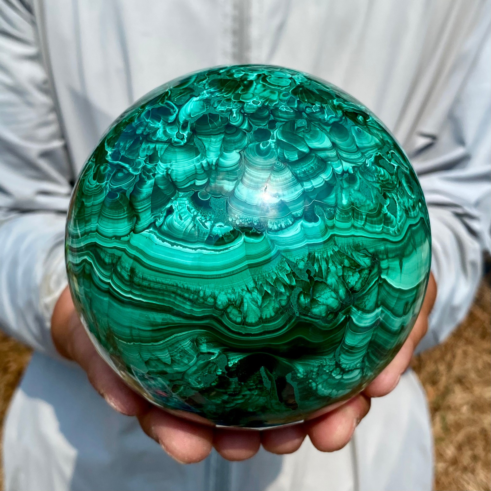 4.6LB Rare Natural Malachite quartz hand Carved sphere Crystal Healing
