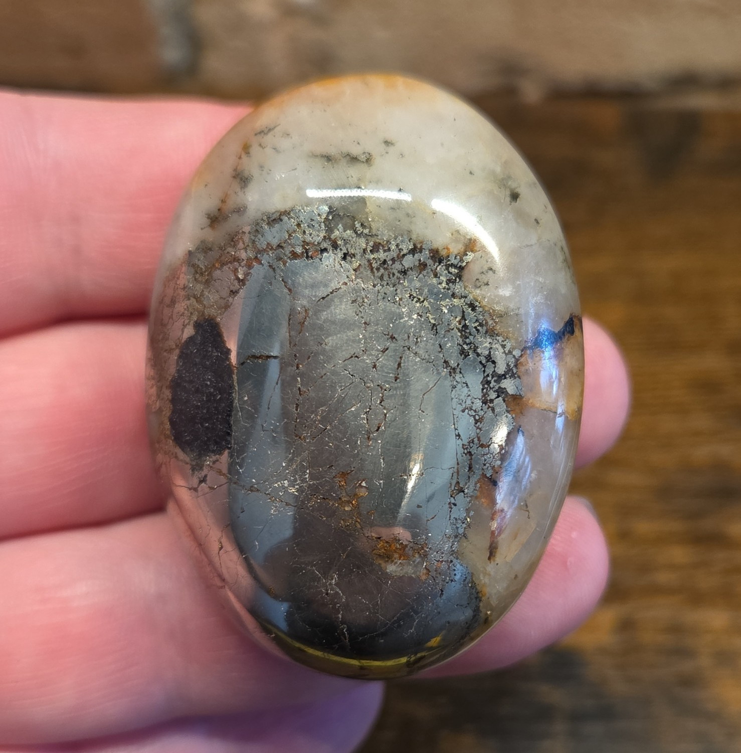 Lions Gate Quartz PalmStone, Rare Find,Golden Healer Quartz And Pyrite, L#s6