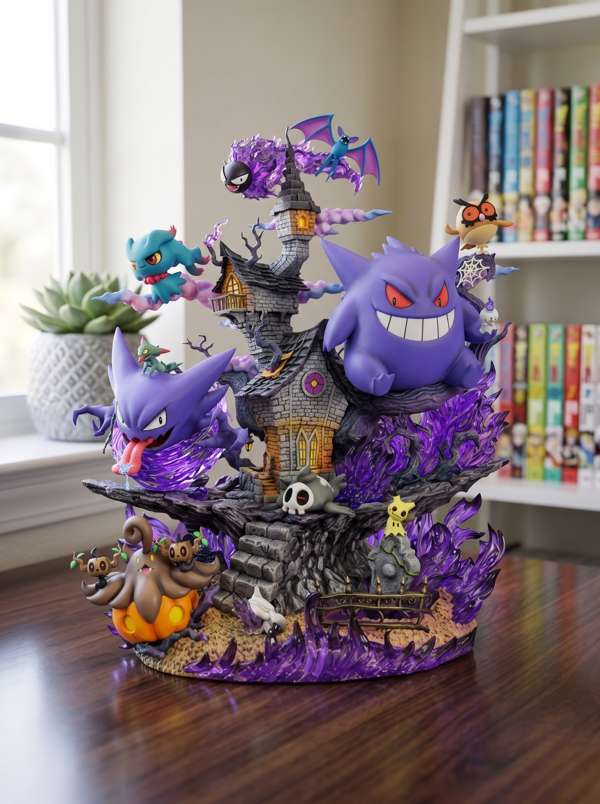 Pokemon Gengar Haunter Gastly Mimikyu Haunted Castle Diorama Statue Figure Model