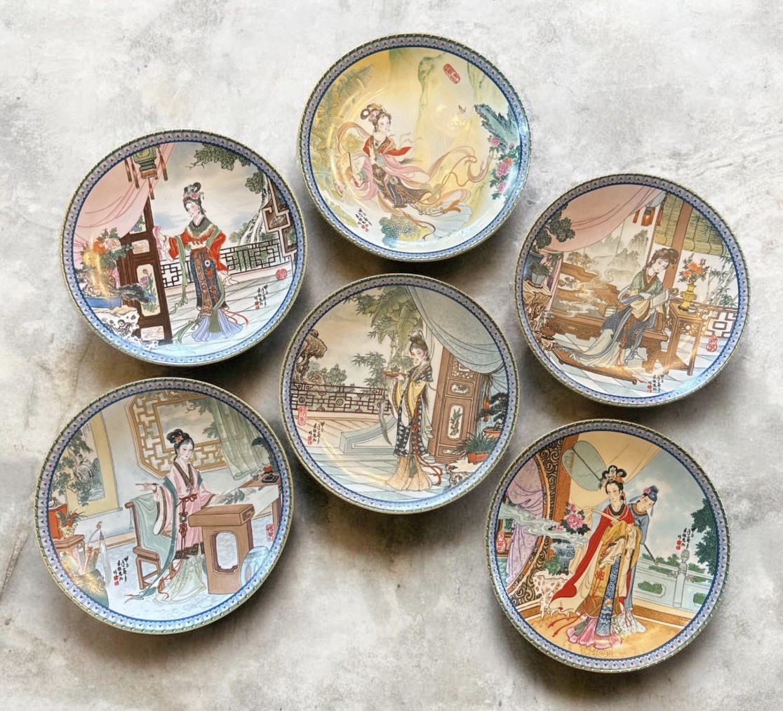 Vintage Imperial Jingdezhen Porcelain Beauties of Red Mansion Set of 6 Plates