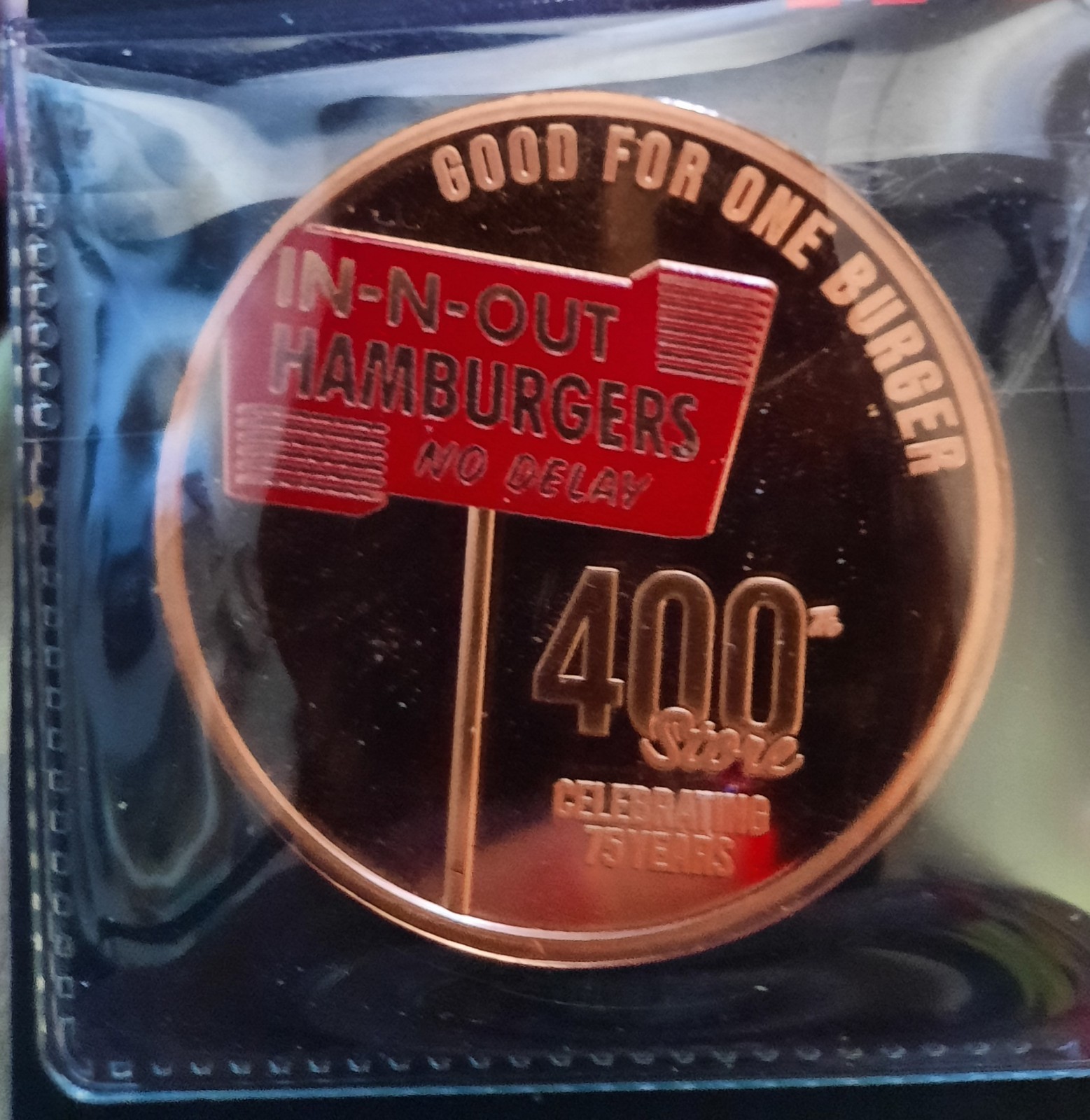 In-N-Out burger 400th Store Token Coin  RARE Copper 0.999 Uncirculated