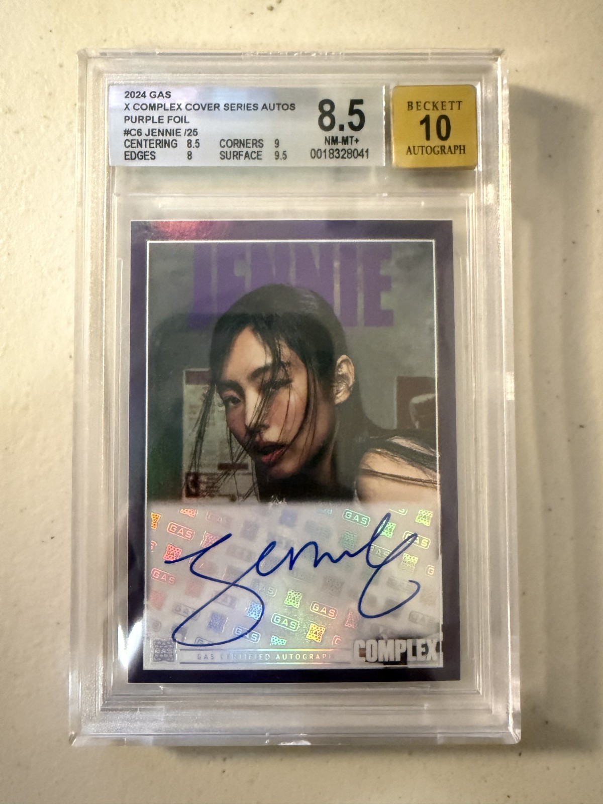 2025 GAS X Complex Cover #C6 Jennie Purple Foil Auto /25 BGS 8.5 Black Pink