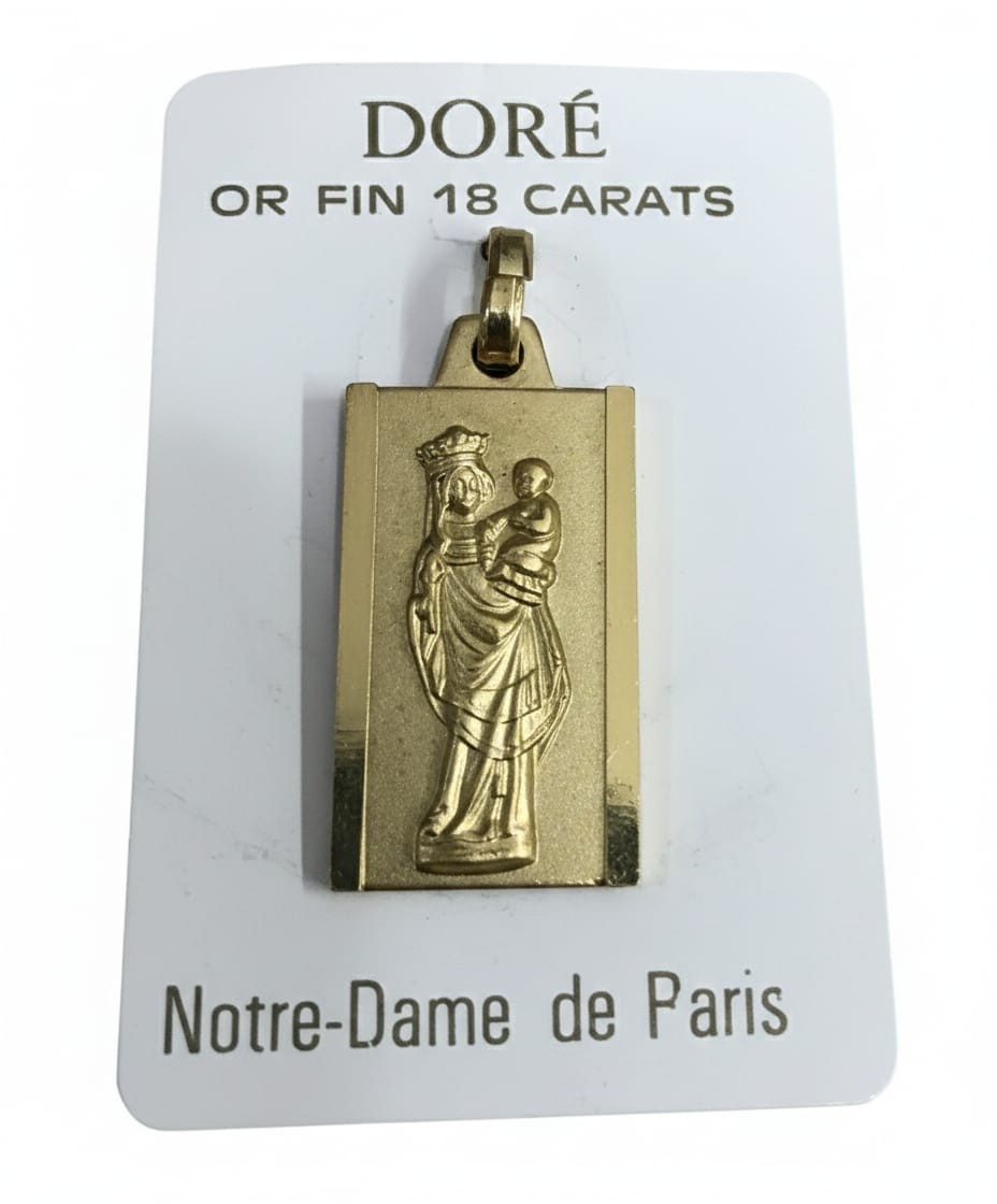 Vintage Notre Dame de Paris 18K Gold Plated Pendant French Souvenir