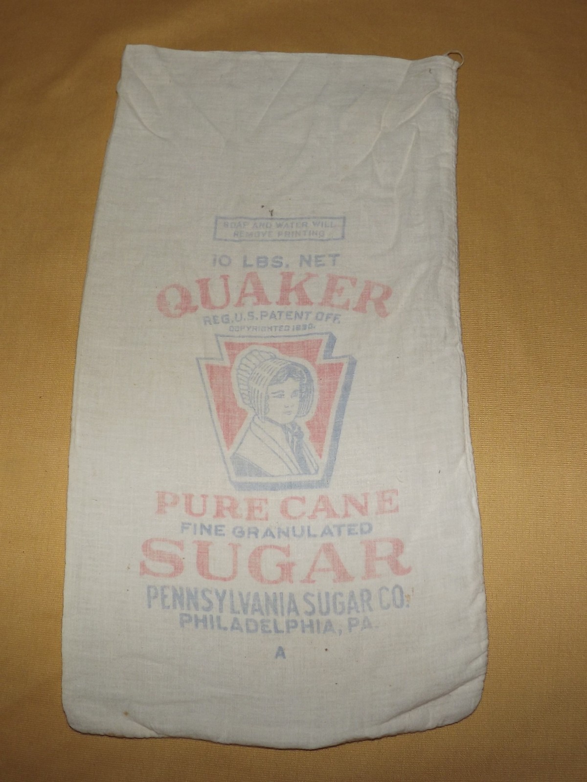 VINTAGE  QUAKER PENNSYLVANIA SUGAR CO PURE CANE SUGAR CLOTH SACK