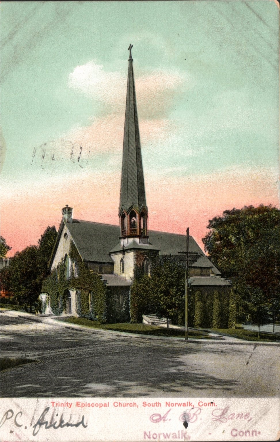 Antique UDB 1909 Trinity Episcopal Church South Norwalk CT Litho-Chrome Postcard