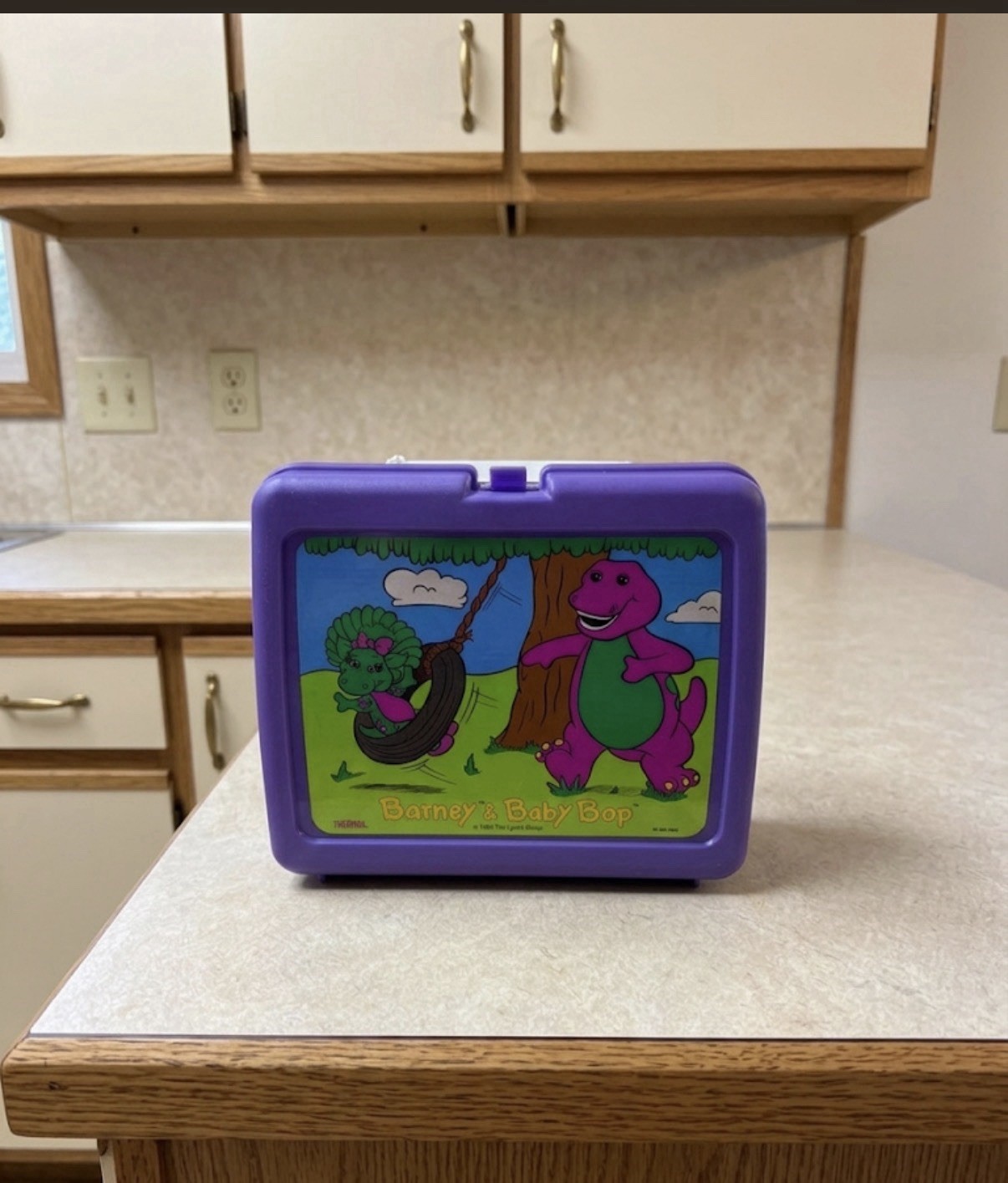 Vintage 1992 Barney & Baby Bop Thermos Lunch Box  Purple 