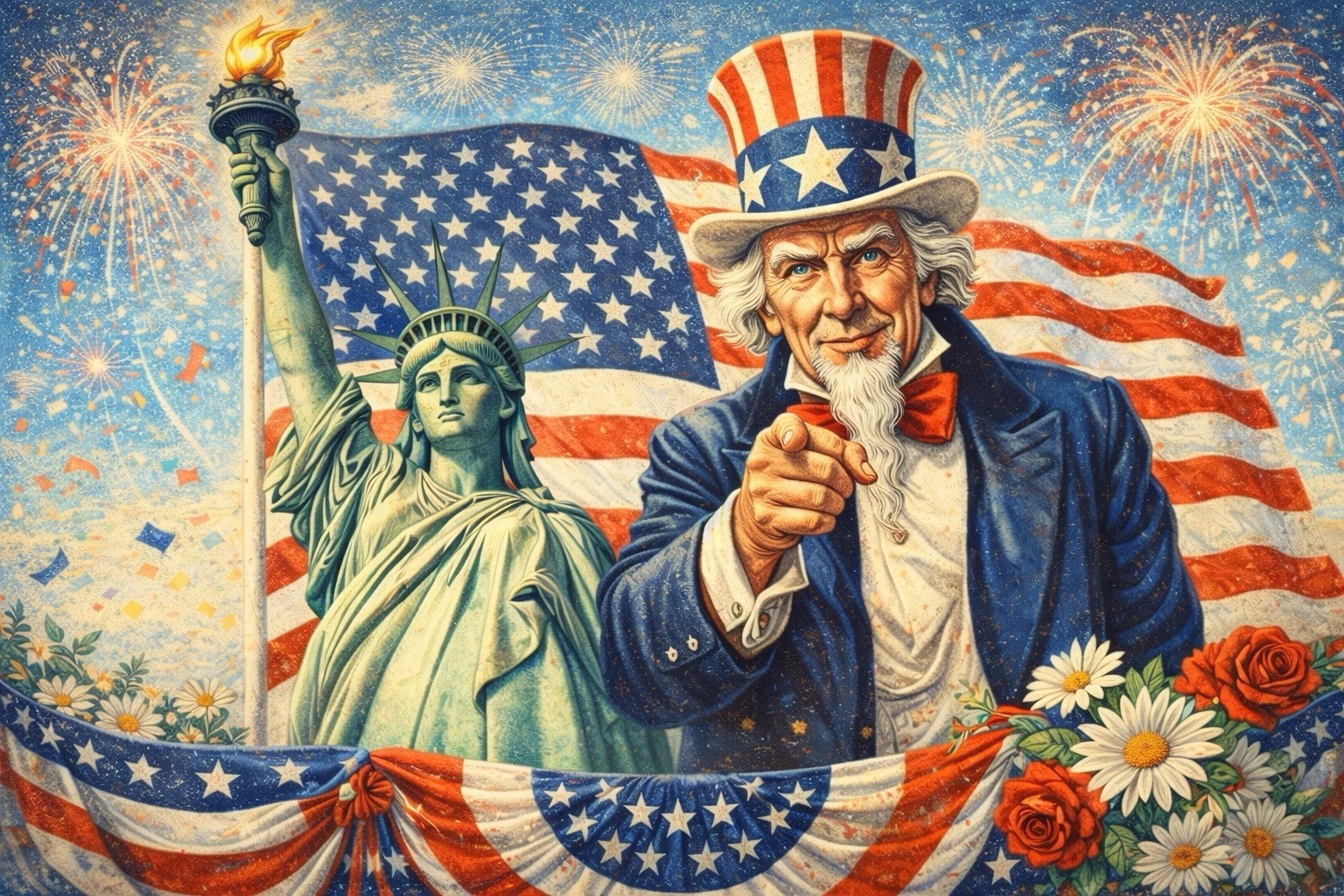 Patriotic Uncle Sam Lady Liberty Independence Day MODERN Postcard A838