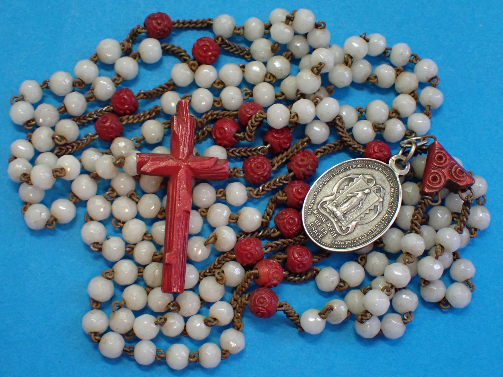 AMAZING ANTIQUE FRENCH NUNS ROSARY / 15 DECADE / SILVER NUN MEDAL / MONASTERY