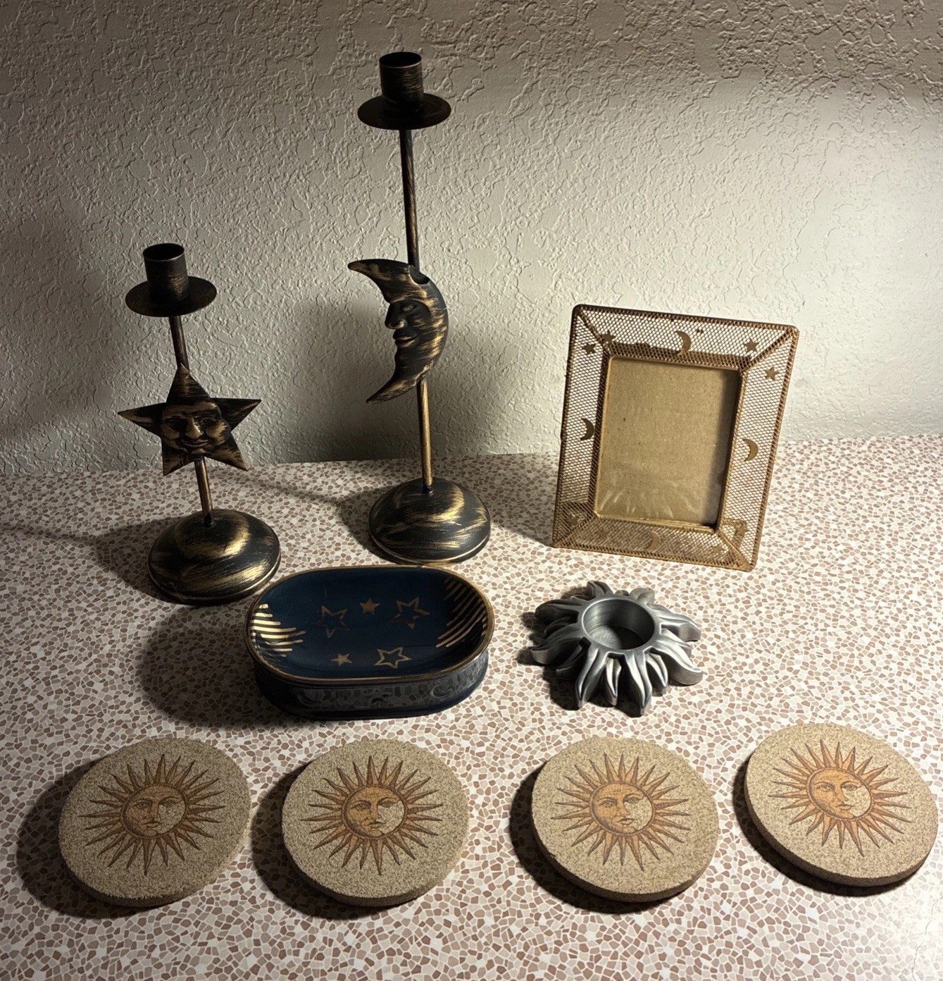 Huge Vintage Stars Moon Sun Lot Celestial  Frame Bathroom Decor Candlesticks