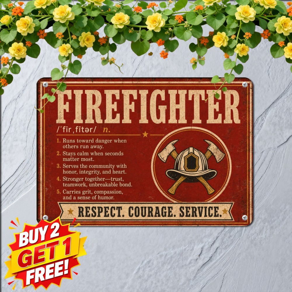 Firefighter Definition Metal Tin Sign Funny Hero Service Wall Plaque 8x12