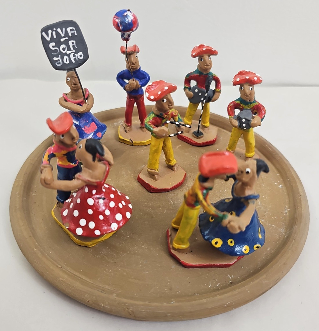 Vintage  Brazilian Folk Art Earthenware  Clay Figures ~  Dancers ~ Hand Painted