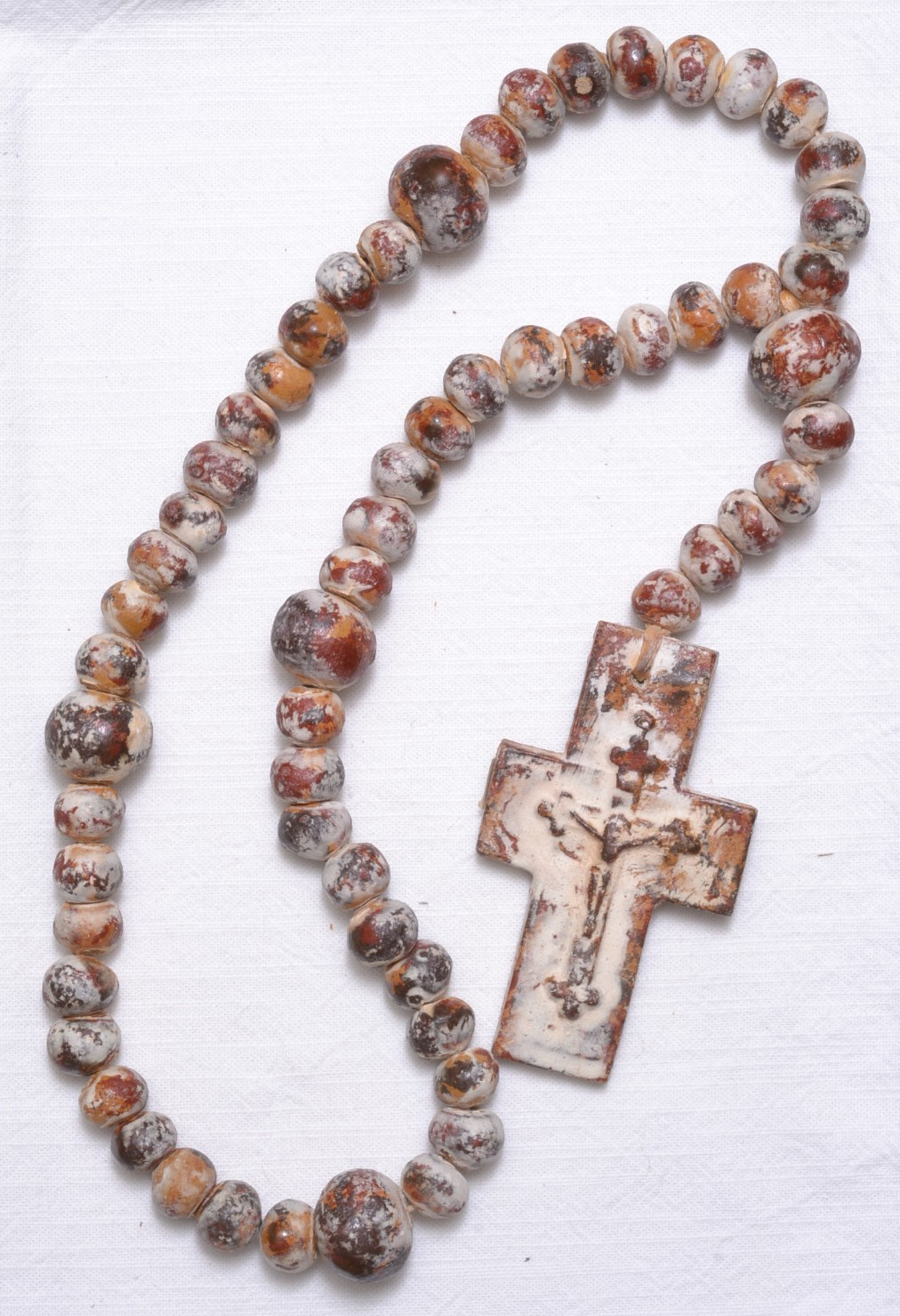 Vintage Mexican Red Clay Rosary Blessing Beads & Cross Large 24” Boho