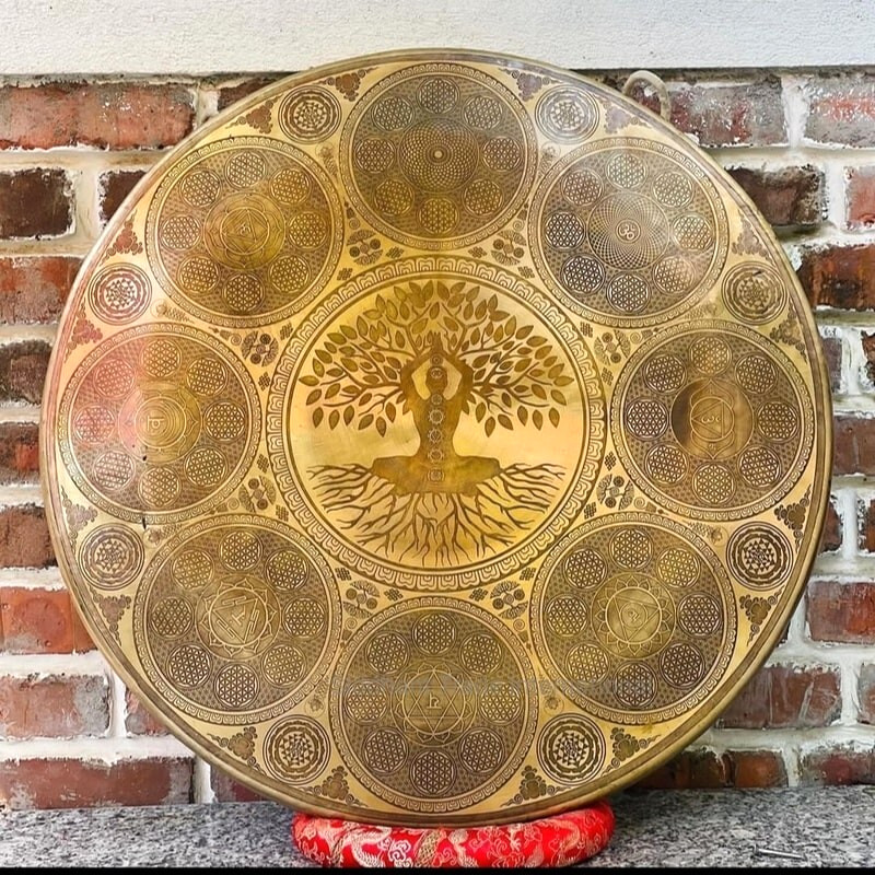 Seven Chakra Tree Of Life Carving - Sound Healing , Meditation Gong - Gong Bath