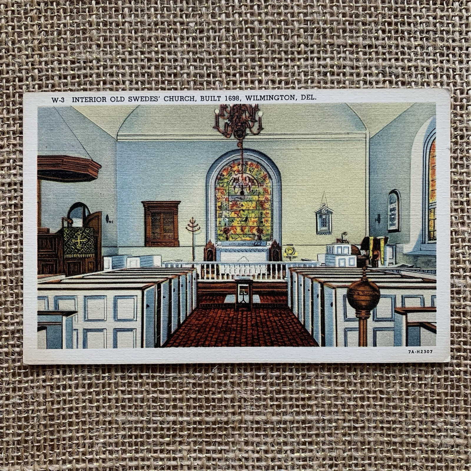 Swedes Church Wilmington Delaware DE Interior Altar Pew Unposted Linen Postcard