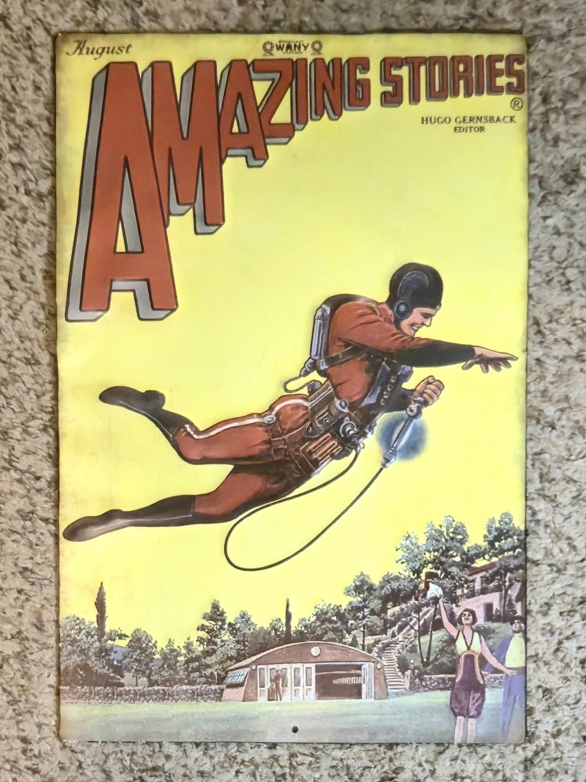 Amazing Stories August 1928 Metal Tin Sign 12x18 Buck Rogers Sci-Fi Pulp Cover