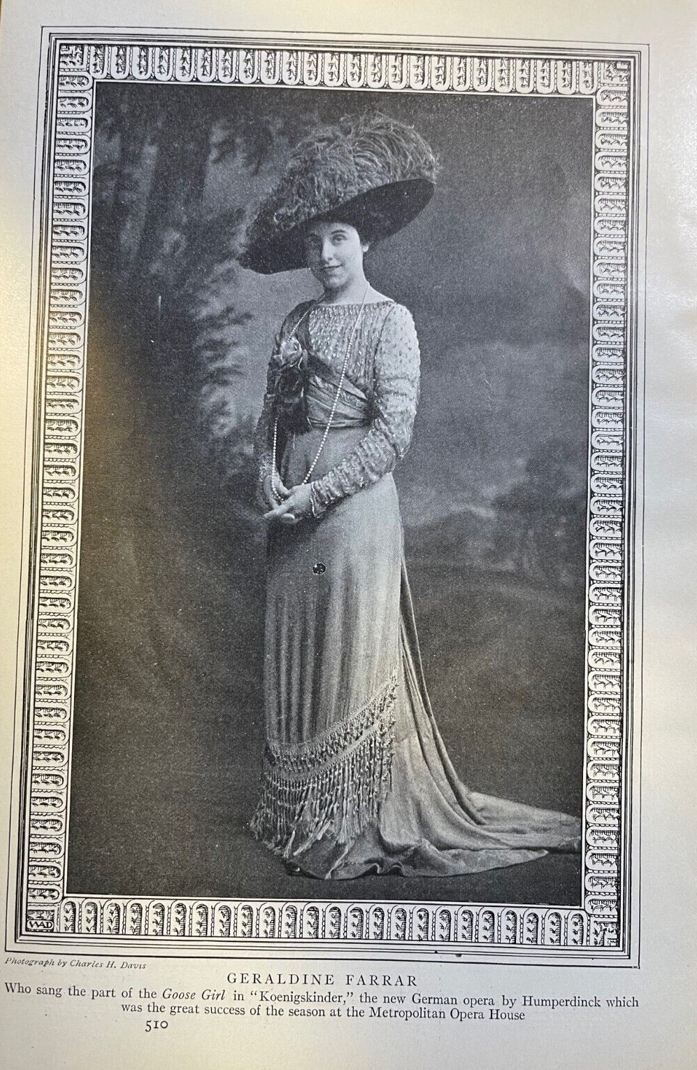 1911 Vintage Magazine Illustration Actress Geraldine Farrar