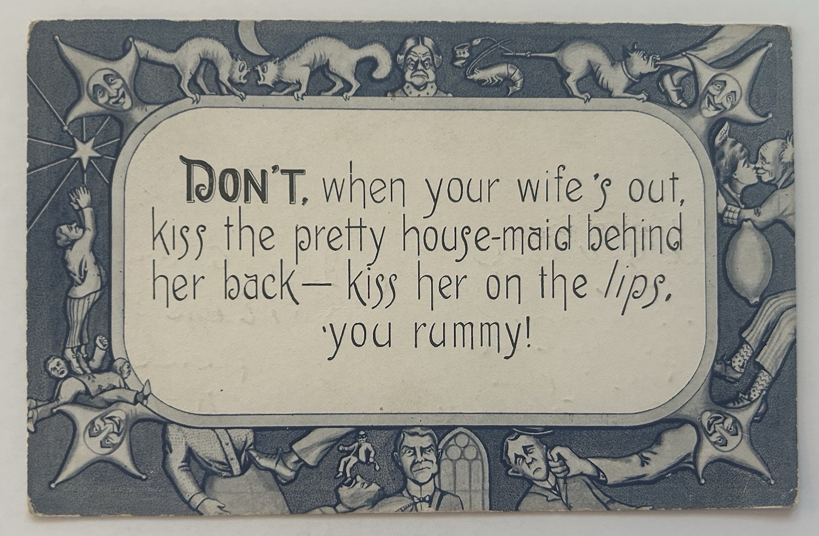 Humorous Risqué Postcard Don’t Kiss the Pretty Housemaid Early 1900s Used VT