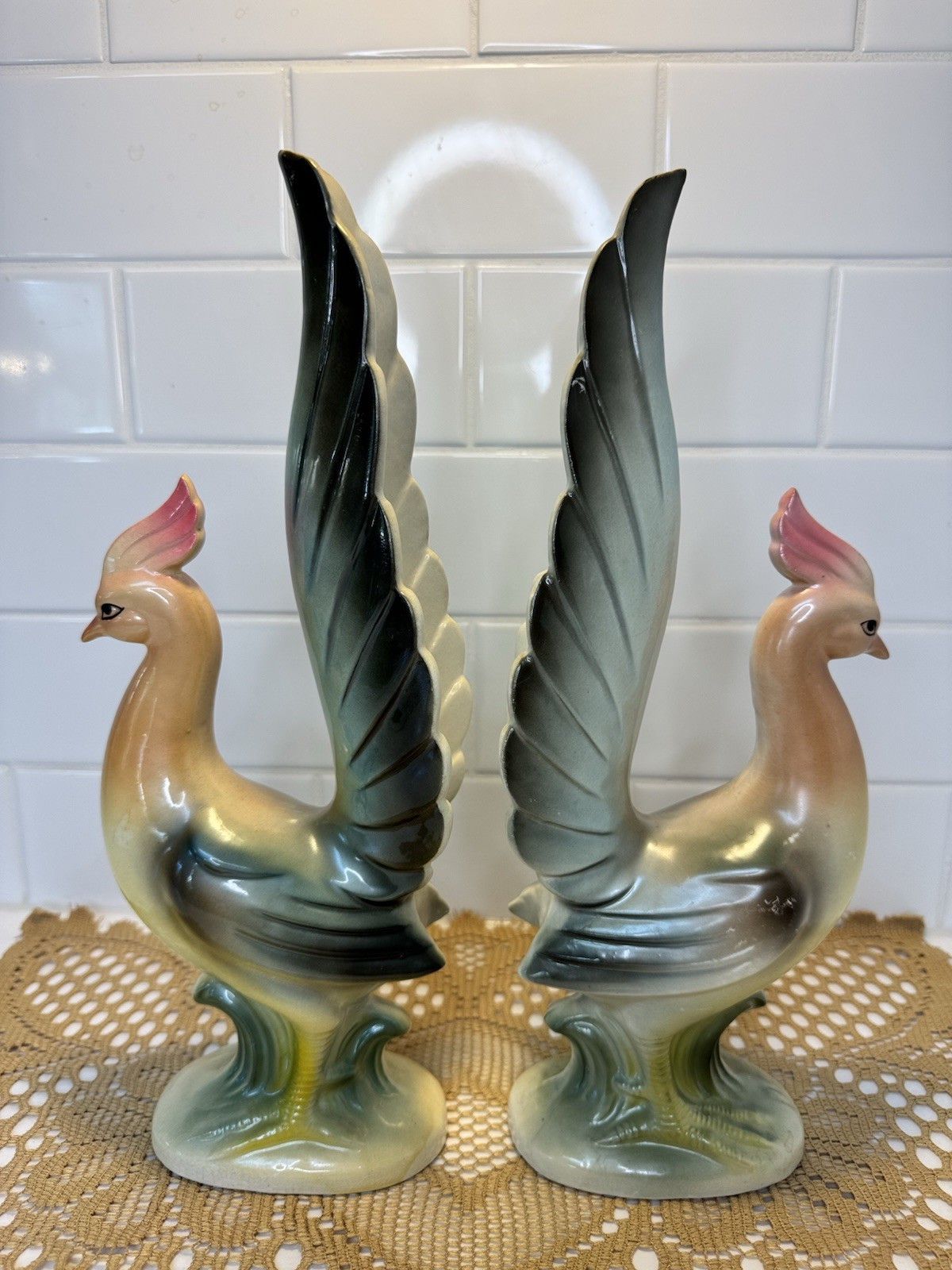 VTG 1950s RIES Bird Of Paradise Figurines 12.25”  Mid Century Japan Gold Label