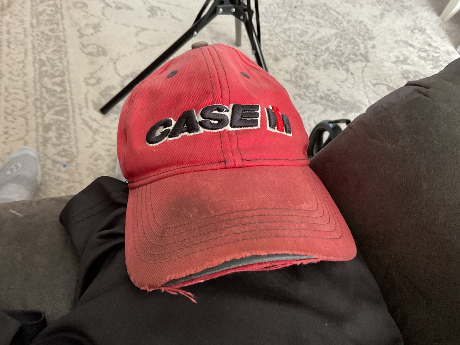 2 Case International Harvester caps farm worn torn, stained