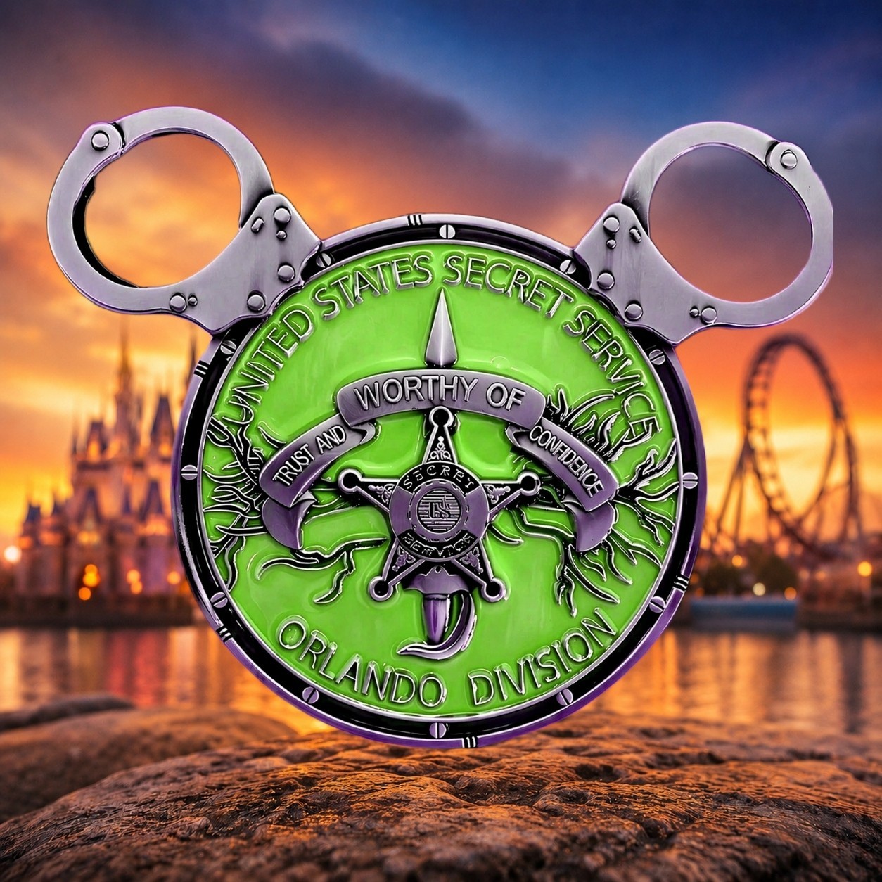 🔥US Secret Service Disneyworld Orlando Office Lime Green Mickey Challenge Coin