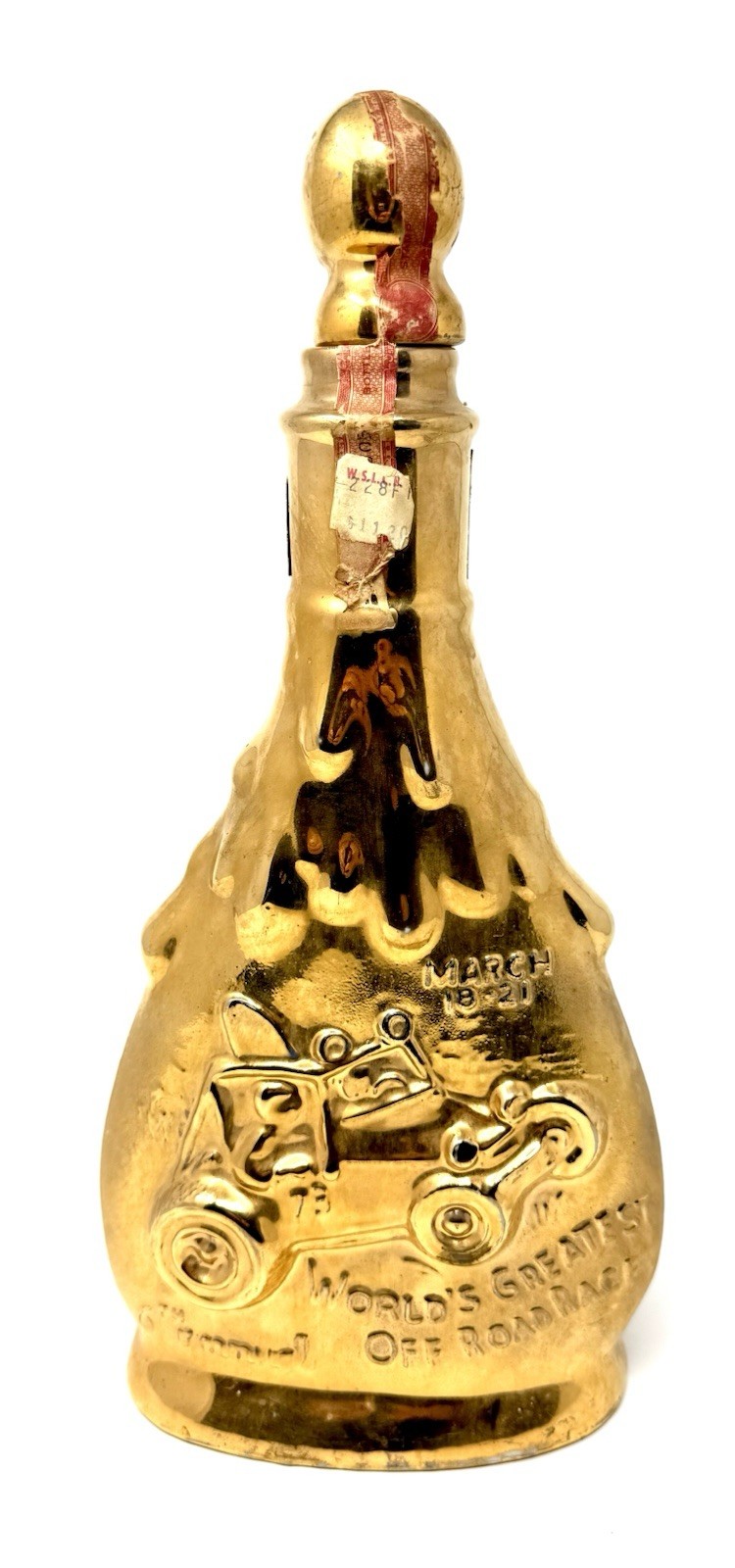 Vintage 1973 Jim Beam Del Webb Mint 400 Desert Rallye Gold Decanter Las Vegas
