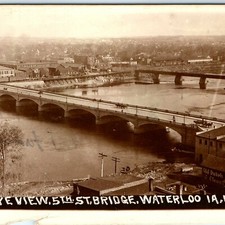 c1910s Waterloo, IA 5th St Bridge RPPC Bird's Eye Real Photo Carriage Postcard picture