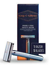 NEW King C Gillette Men's Double Edge Safety Razor + 5 Refill Blades picture