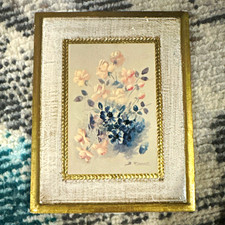 Vintage Mid Century Florentine Gilt Wood Floral Plaque B.Riasni Italy Art2.5x3.5 picture