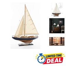 Wooden Sailboat Model Ship 18 Inch Tall Navy Walnut Antique Finish Nautical picture
