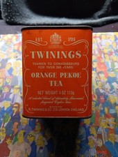 Vintage Twinings Tea Tin Orange White Lettering 3 1/2