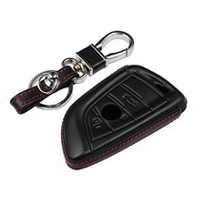 Genuine Leather Key Fob Cover for BMW Car Smart Remote Key Case Leather - Black picture