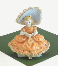 Vintage Ardalt 1950s Japan 6699 Girl Figurine w Lace Reading a Book Excel. Cond. picture