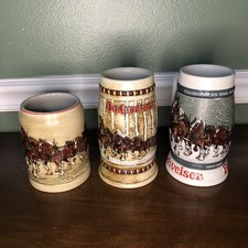Budweiser 1980, 81, 82 Steins (Lot of 3) Christmas Made By Ceramarte picture