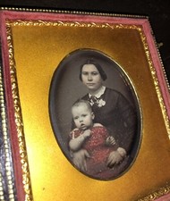 Beckers & Piard Daguerreotype Woman & Red Dress Child Tinted New York Color Rare picture