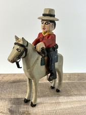 Vintage Folk Art Carved Wood Cowboy Vaquero on Horse Leather Tack 8.5