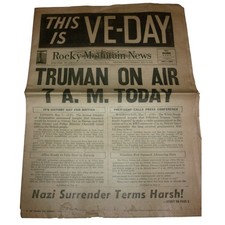 1945 Rocky Mountain News Newspaper V-E Day Truman Nazi Surrender WWII May 8 picture
