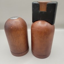 Vintage Mr Dudley Wooden Pepper Mill And Salt Shaker Unique  Set picture