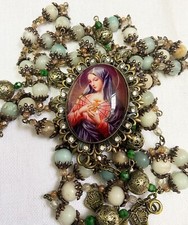 Catholic Heirloom Bronze Rosary Our Lady Seven Sorrows Amazonite Gemstones picture
