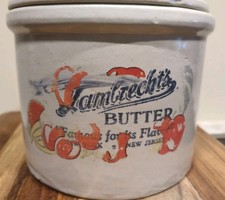VTG Lambrecht Creamery Butter Stoneware Crock 1910-1930’s New York/New Jersey  picture