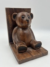 Vintage Wooden Teddy Bear Bookend Hand Carved Folk Art Decor picture