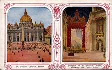 Vintage St. Peter's Church Rome Postcard Vatican City Great Altar Interior picture