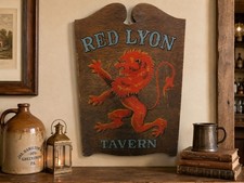 Vintage Yorkraft Red Lyon Tavern Wood Sign 1962 Colonial Pub Bar Americana picture