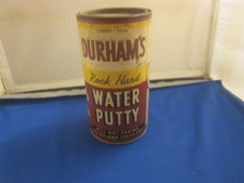 Vintage Durham's Rock Hard Water Putty 1 Pound Tin can open, Des, Moines, Iowa picture