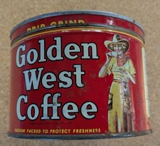 Vintage Golden West Coffee Drip Grind Cowgirl Portland Seattle SF LA Antique Tin picture